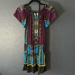 Romper, size small EUC. Unknown brand purple, blue, yellow